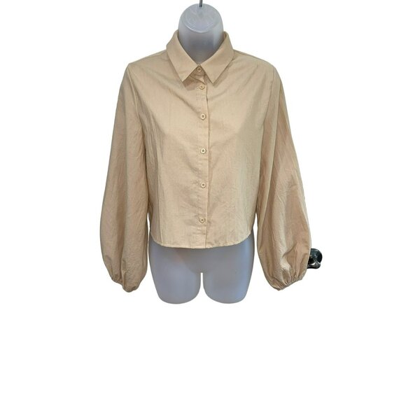 Pretty Little Things Sand Woven Open Back Tie Long Sleeve Shirt Size 4 - Picture 5 of 9